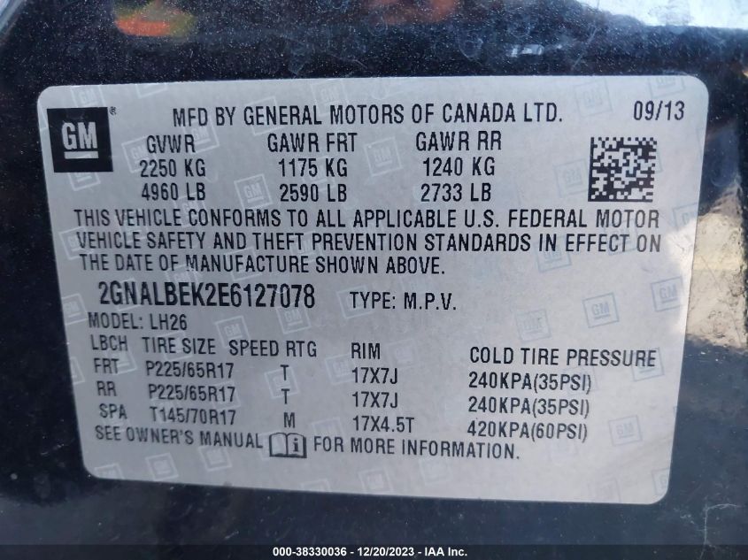 2GNALBEK2E6127078 2014 Chevrolet Equinox 1Lt