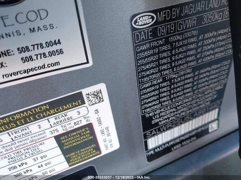2020 LAND ROVER RANGE ROVER SPORT HSE MHEV VIN: SALWR2SU5LA891440