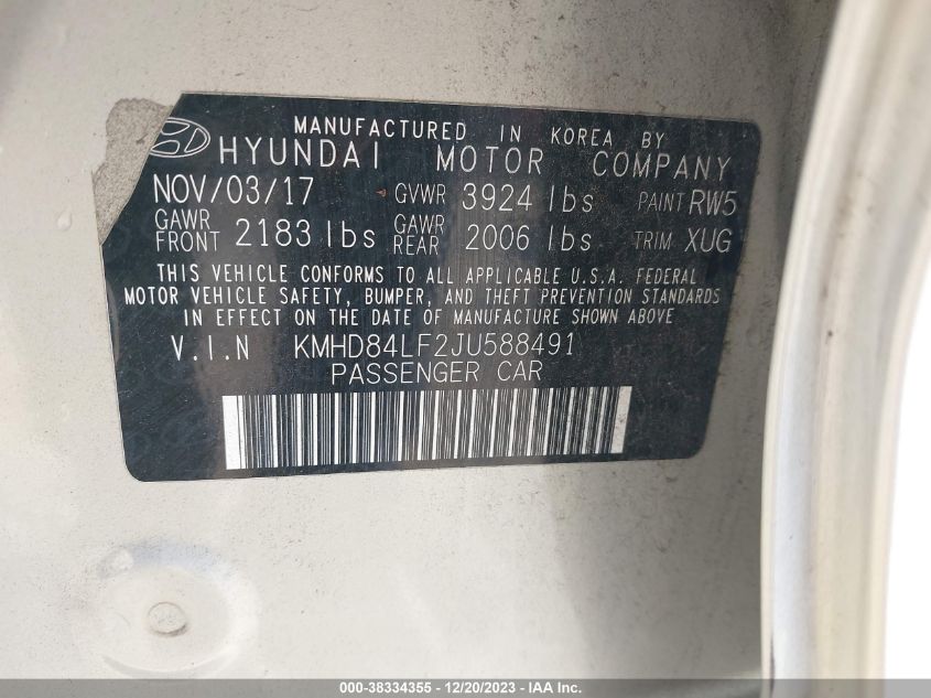 KMHD84LF2JU588491 2018 Hyundai Elantra Value Edition