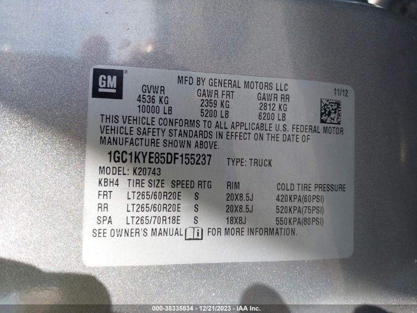 1GC1KYE85DF155237 2013 Chevrolet Silverado 2500Hd Ltz