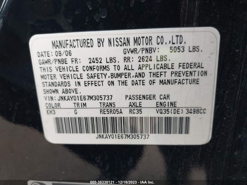 JNKAY01E67M305737 2007 Infiniti M35