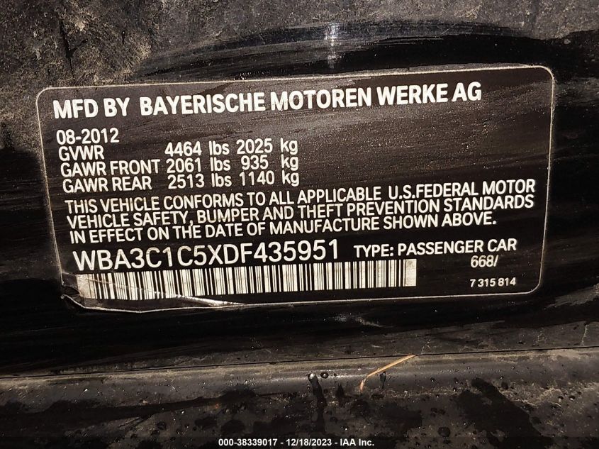 WBA3C1C5XDF435951 2013 BMW 328I