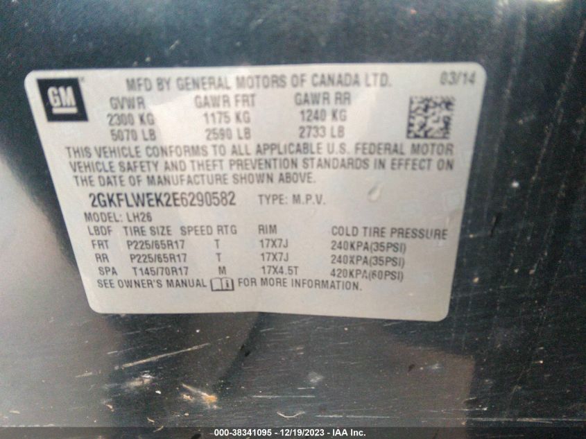 2014 GMC Terrain Sle-2 VIN: 2GKFLWEK2E6290582 Lot: 38341095