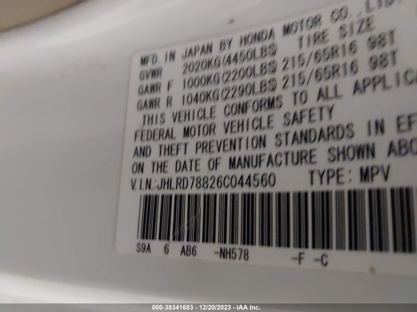 JHLRD78826C044560 2006 Honda Cr-V Ex