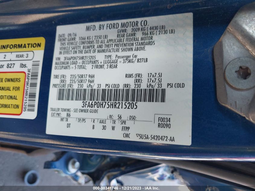 3FA6P0H75HR215205 2017 Ford Fusion Se