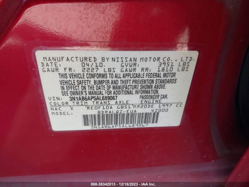 3N1AB6AP5AL689067 2010 Nissan Sentra 2.0