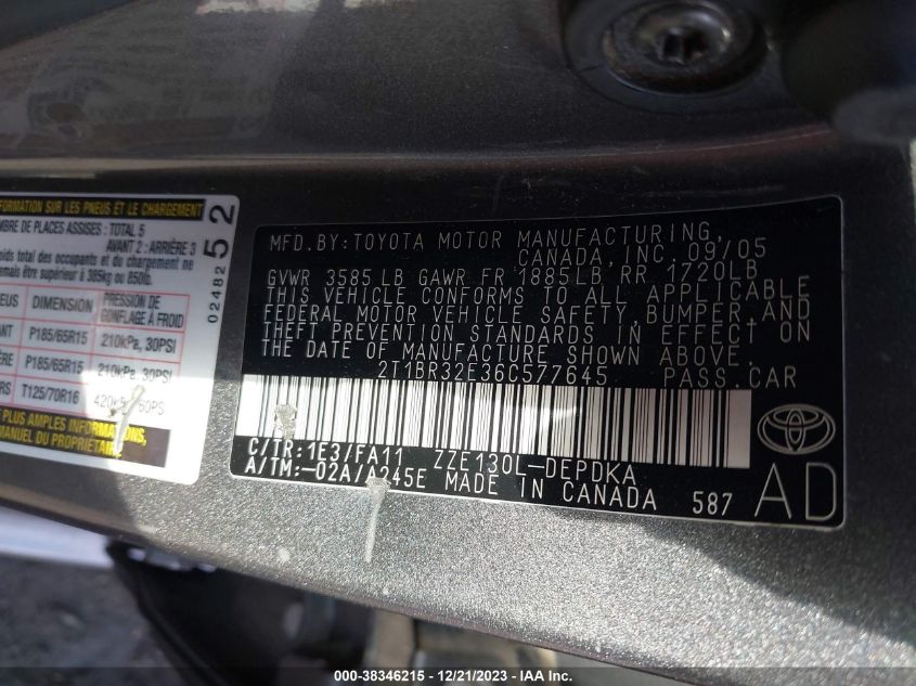 2T1BR32E36C577645 2006 Toyota Corolla Ce