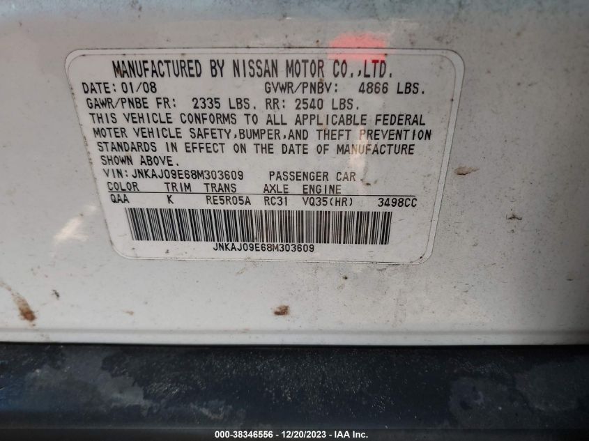 JNKAJ09E68M303609 2008 Infiniti Ex35 Journey