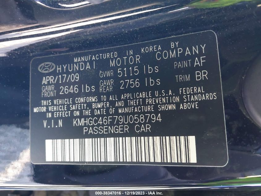 KMHGC46F79U058794 2009 Hyundai Genesis 4.6