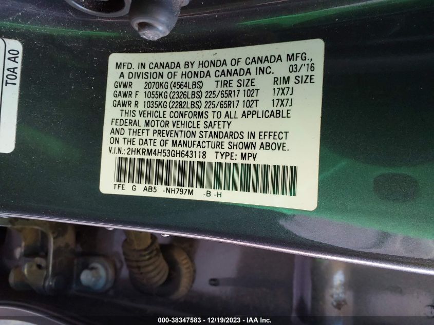 2HKRM4H53GH643118 2016 Honda Cr-V Ex