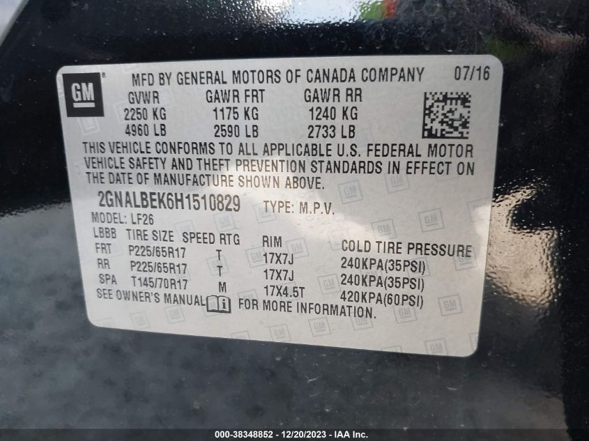 2GNALBEK6H1510829 2017 Chevrolet Equinox Ls