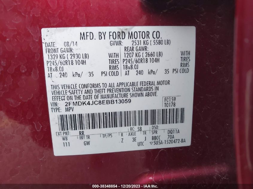 2FMDK4JC8EBB13059 2014 Ford Edge Sel