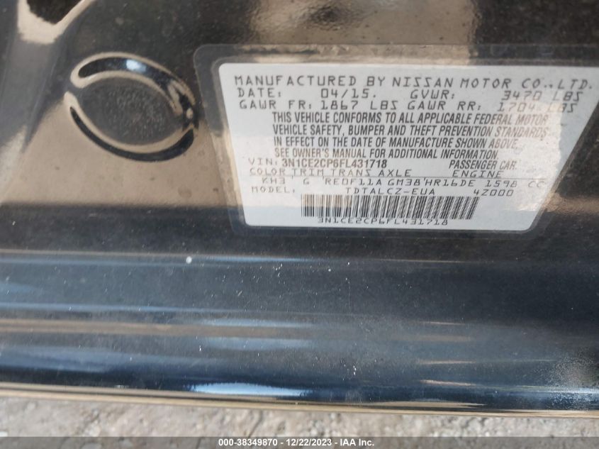 3N1CE2CP6FL431718 2015 Nissan Versa Note S Plus