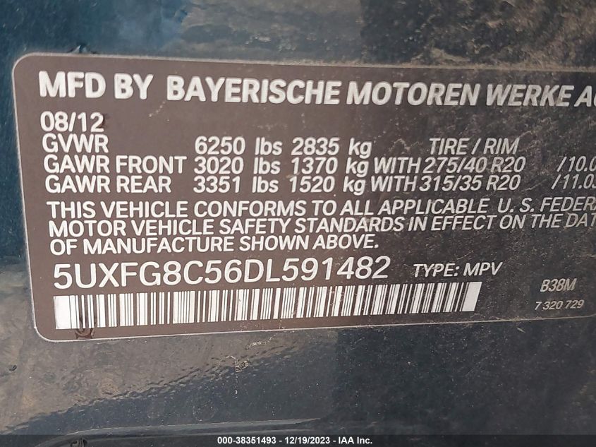 VIN 5UXFG8C56DL591482 2013 BMW X6, Xdrive50I no.9