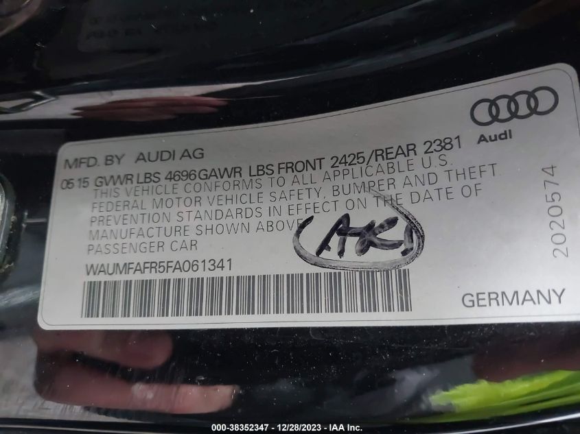 WAUMFAFR5FA061341 2015 Audi A5 2.0T Premium