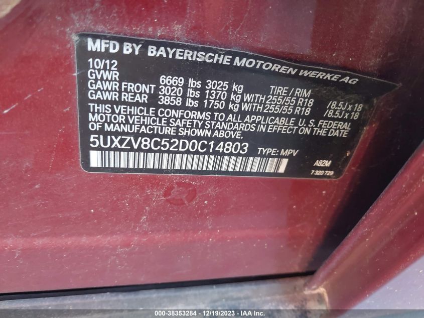 5UXZV8C52D0C14803 2013 BMW X5 xDrive50I