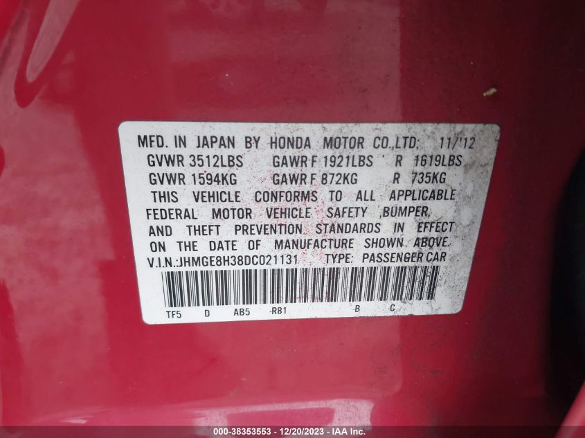 JHMGE8H38DC021131 2013 Honda Fit