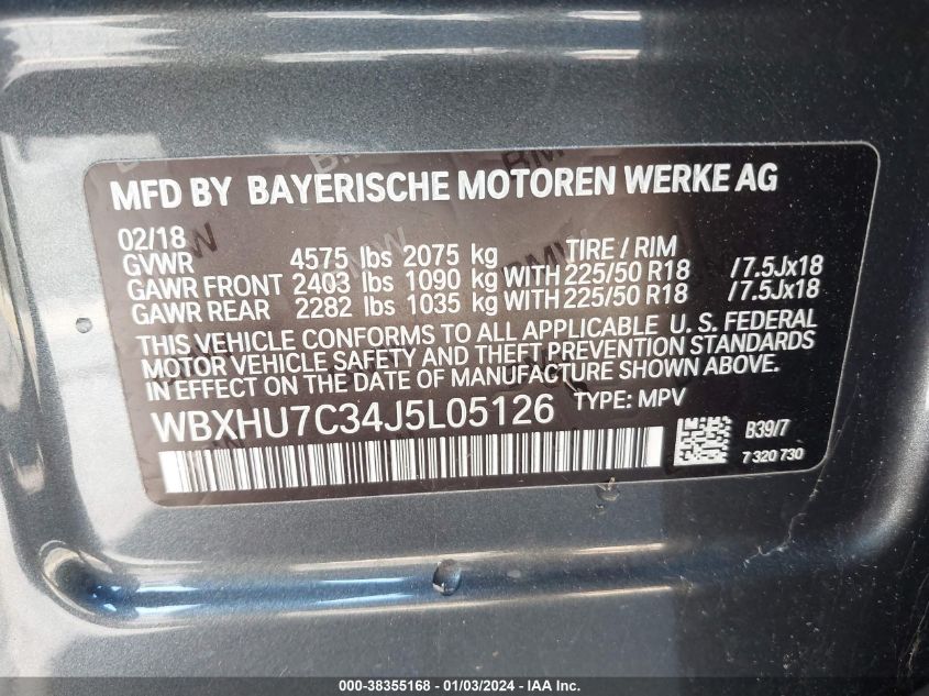 WBXHU7C34J5L05126 2018 BMW X1 Sdrive28I