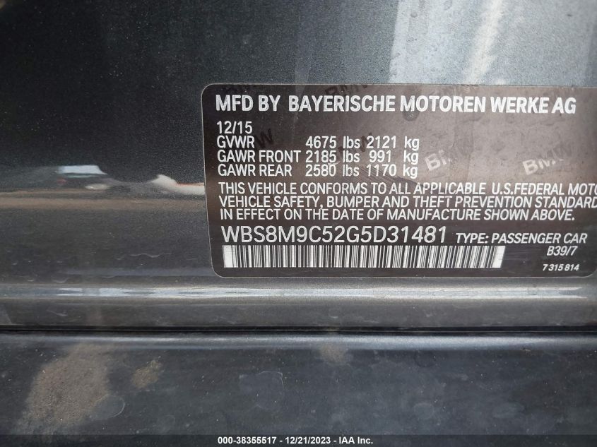 WBS8M9C52G5D31481 2016 BMW M3