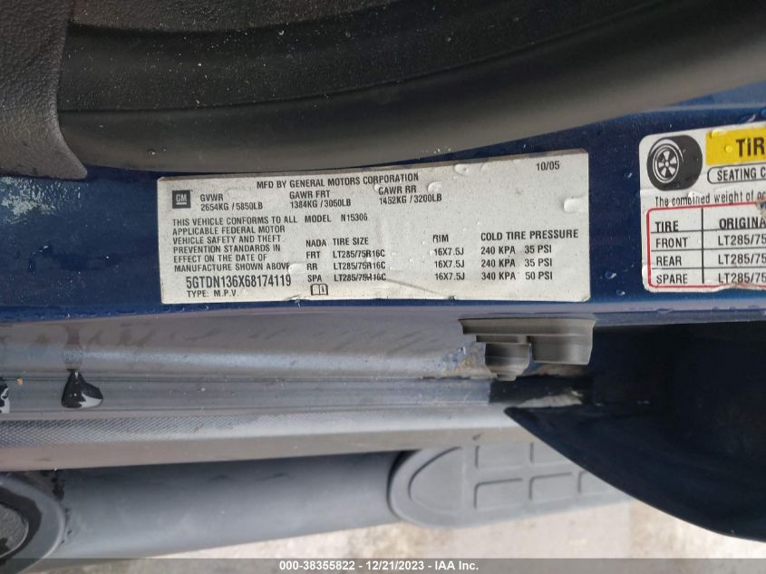 2006 Hummer H3 Suv VIN: 5GTDN136X68174119 Lot: 38355822