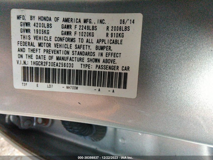 1HGCR2F30EA256030 2014 Honda Accord Lx