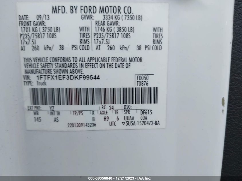 1FTFX1EF3DKF99544 2013 Ford F-150 Xl