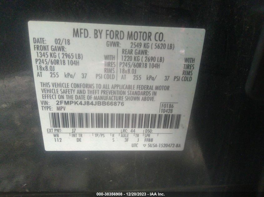 2FMPK4J84JBB66876 2018 Ford Edge Sel