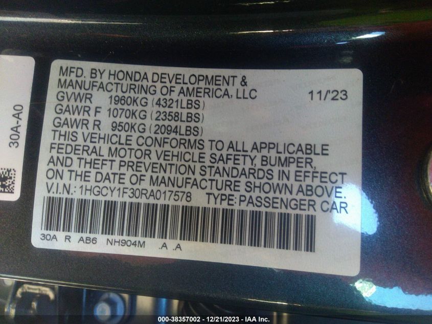 1HGCY1F30RA017578 2024 Honda Accord Ex
