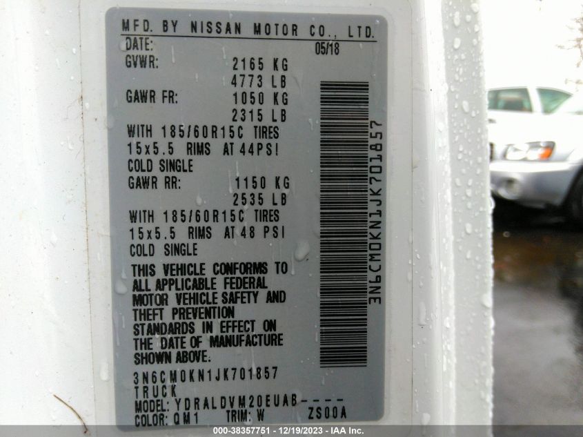 3N6CM0KN1JK701857 2018 Nissan Nv200 S