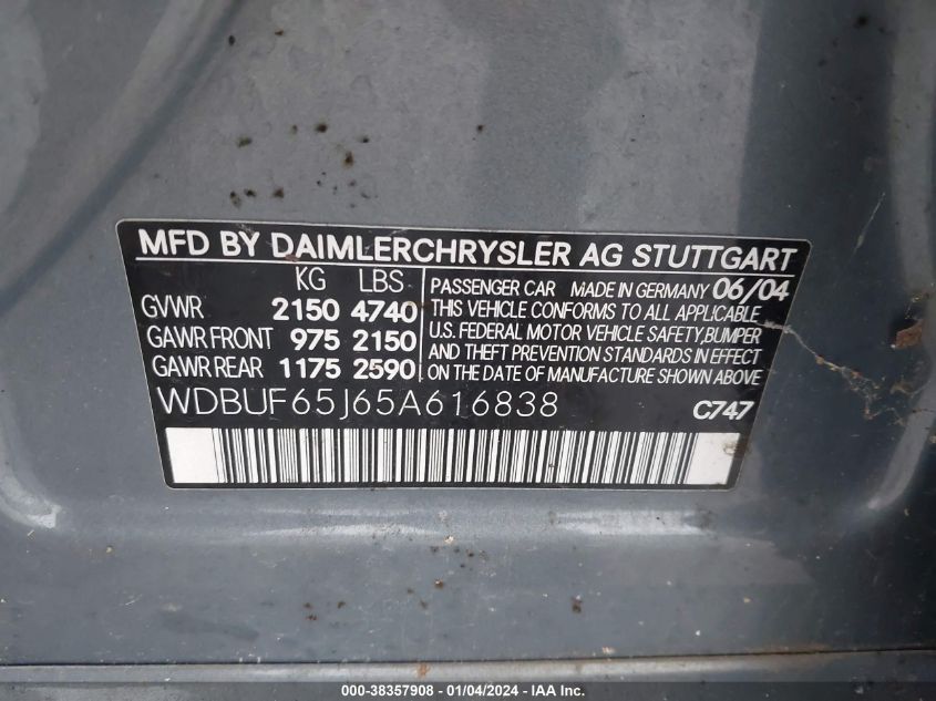 WDBUF65J65A616838 2005 Mercedes-Benz E 320