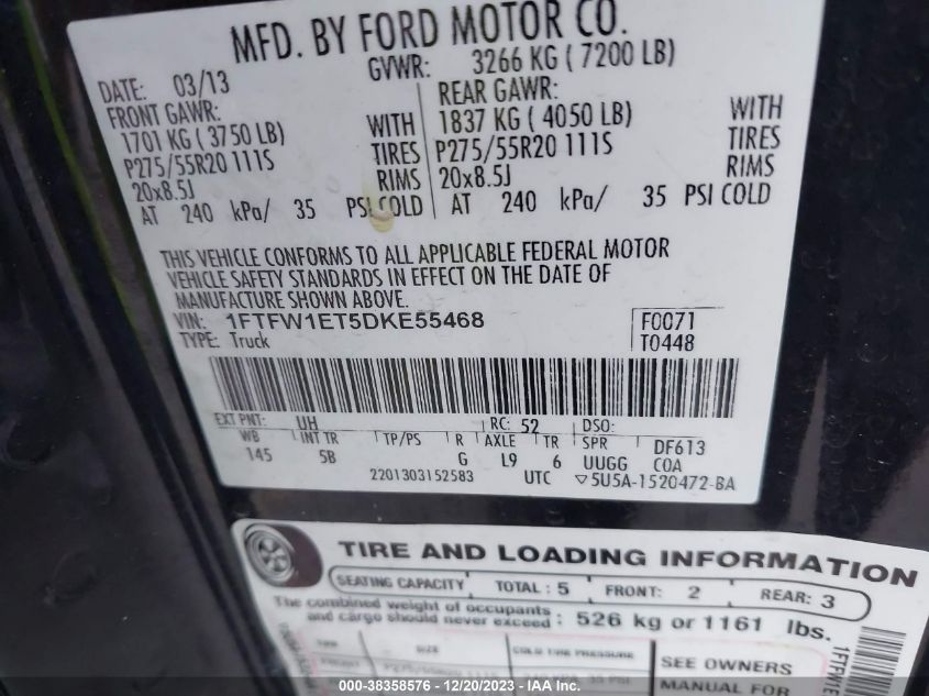 1FTFW1ET5DKE55468 2013 Ford F-150 Fx4