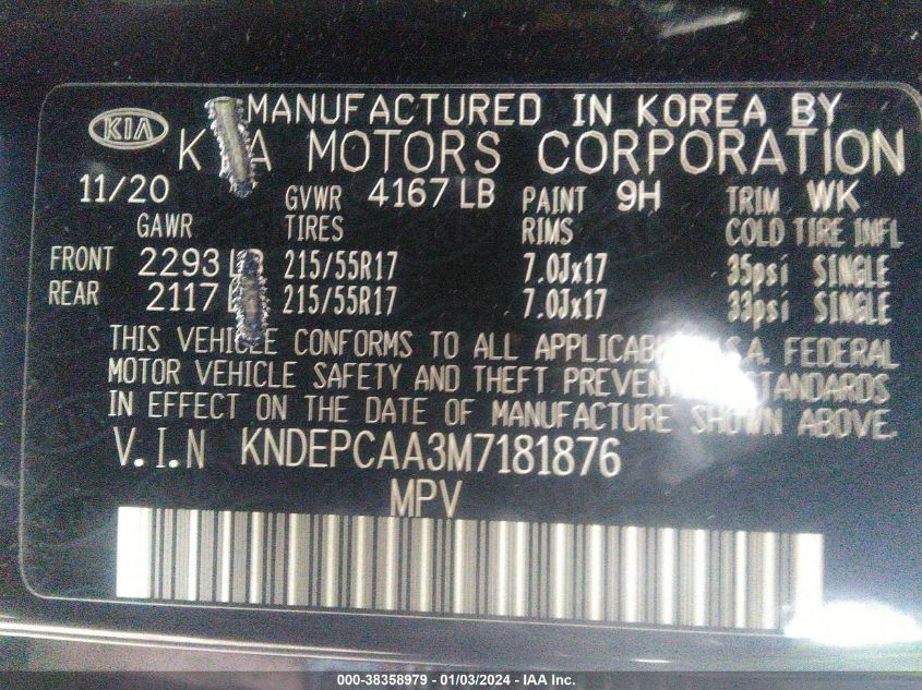 KNDEPCAA3M7181876 2021 Kia Seltos Lx