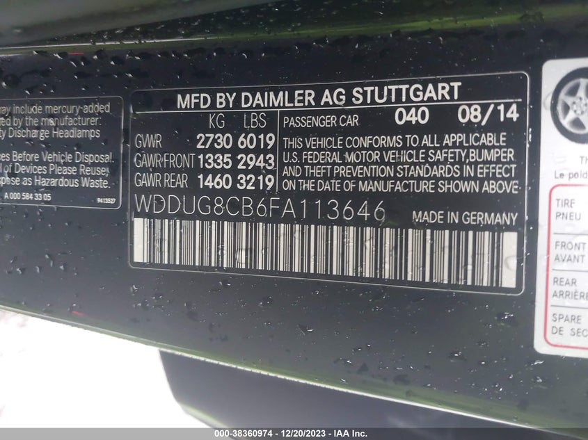 2015 MERCEDES-BENZ S 550 WDDUG8CB6FA113646