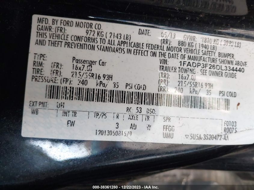 1FADP3F26DL334440 2013 Ford Focus Se