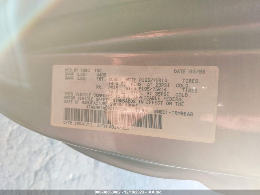 4TARN81A6PZ100328 1993 Toyota Pickup 1/2 Ton Short Whlbase Stb