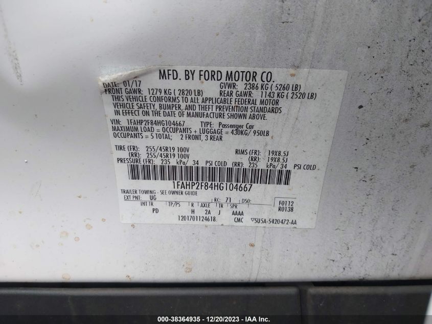 1FAHP2F84HG104667 2017 Ford Taurus Limited