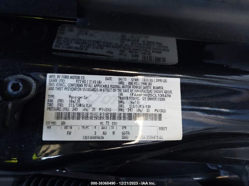 1FAHP3H25CL135439 2012 Ford Focus Sel