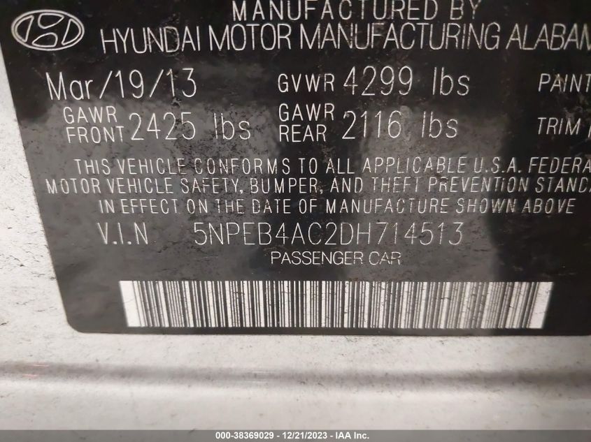 5NPEB4AC2DH714513 2013 Hyundai Sonata Gls