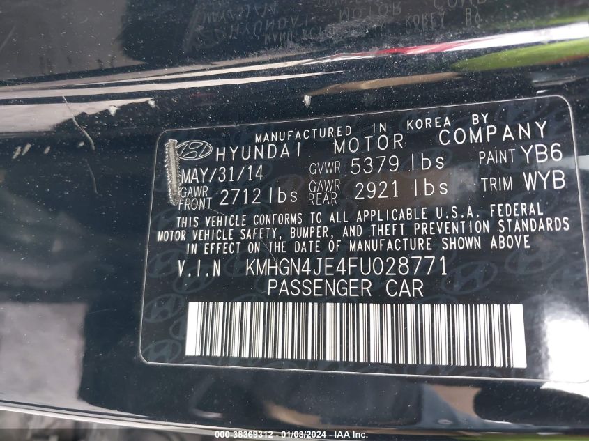 KMHGN4JE4FU028771 2015 Hyundai Genesis 3.8