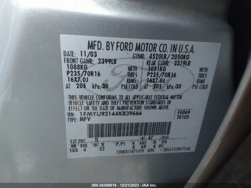 1FMYU93144KB39666 2004 Ford Escape Xlt