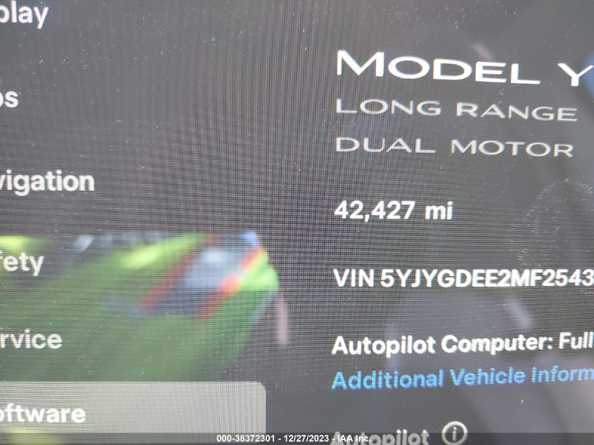 2021 Tesla Model Y Long Range Dual Motor All-Wheel Drive VIN: 5YJYGDEE2MF254391 Lot: 38372301