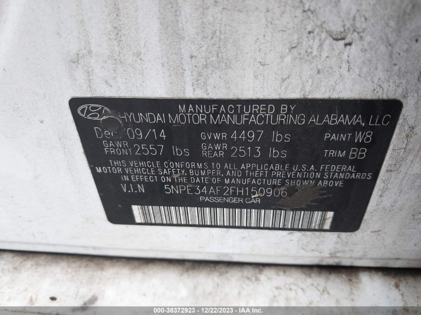 2015 Hyundai Sonata Limited VIN: 5NPE34AF2FH150906 Lot: 38372923