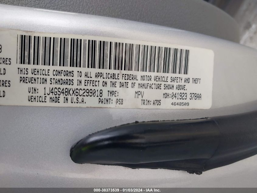 2006 Jeep Grand Cherokee Laredo VIN: 1J4GS48KX6C299018 Lot: 38373539