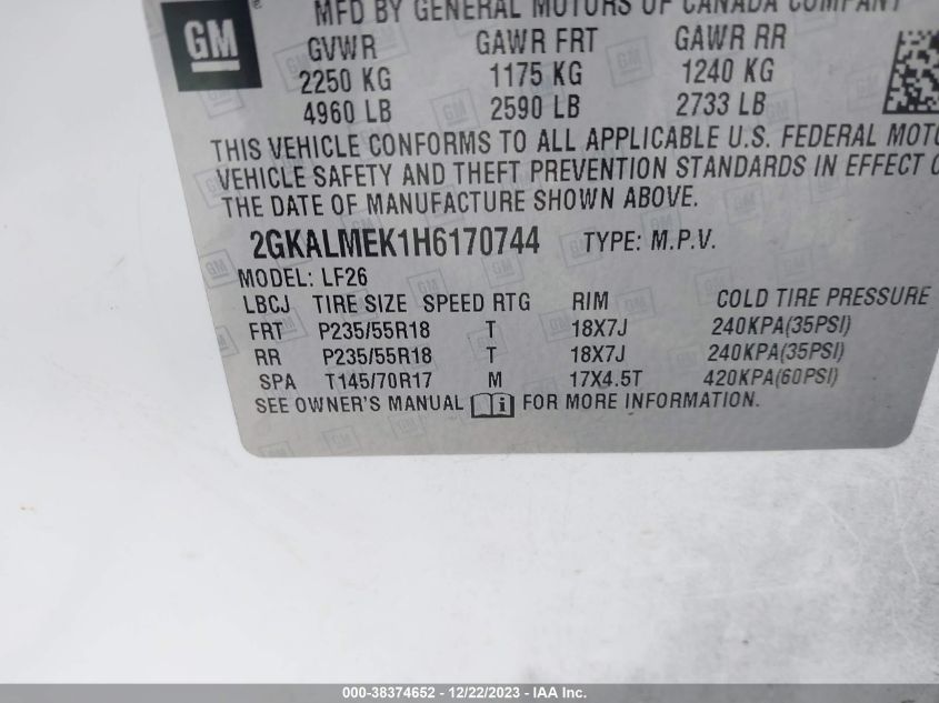 2GKALMEK1H6170744 2017 GMC Terrain Sle-1