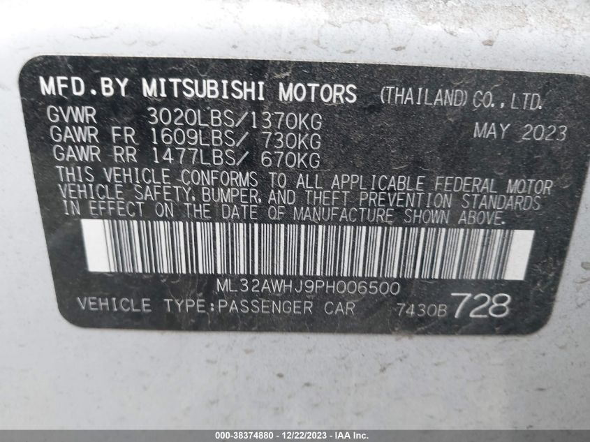 ML32AWHJ9PH006500 2023 Mitsubishi Mirage Ralliart