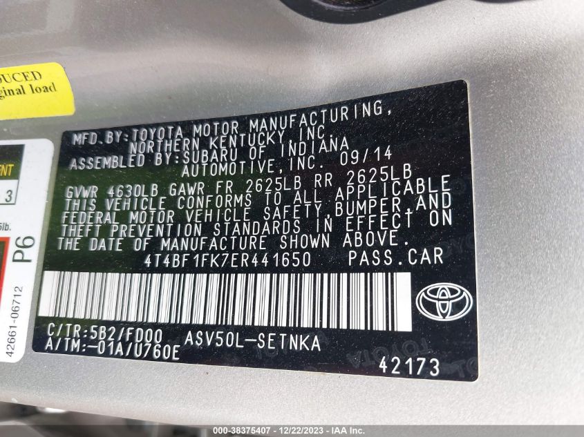 4T4BF1FK7ER441650 2014 Toyota Camry Le