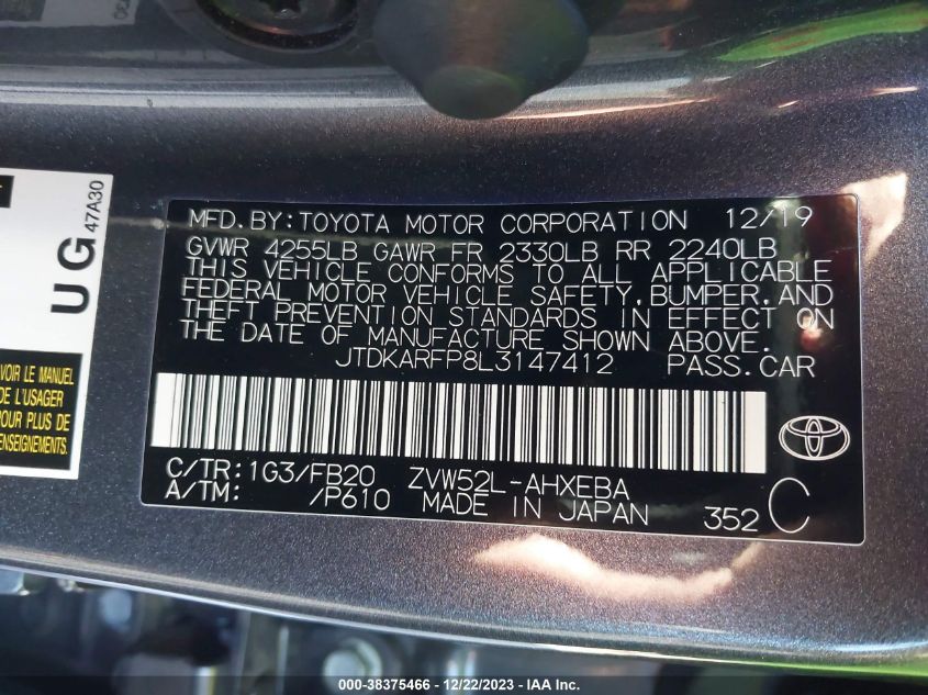 JTDKARFP8L3147412 2020 Toyota Prius Prime Le