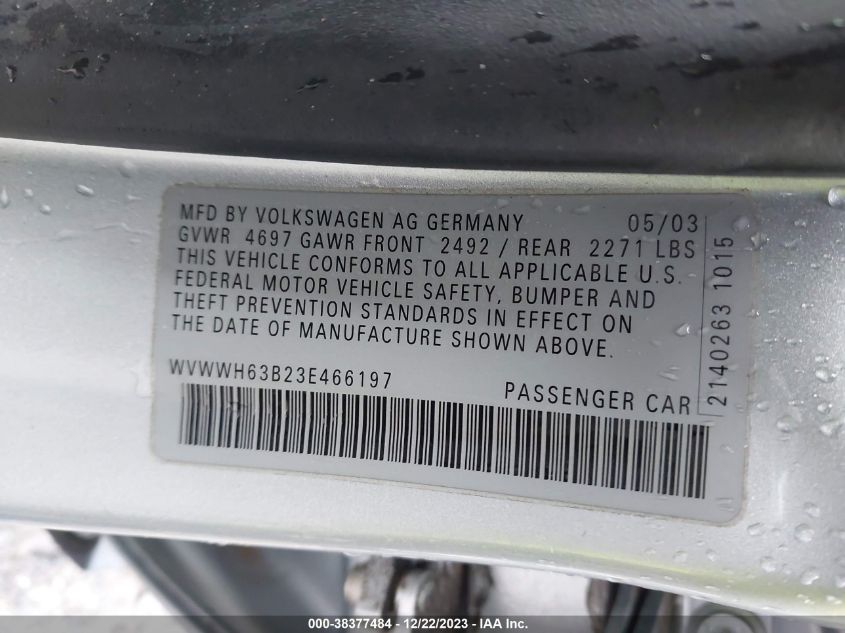 WVWWH63B23E466197 2003 Volkswagen Passat Glx