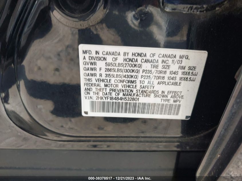 2HKYF18484H532801 2004 Honda Pilot Ex