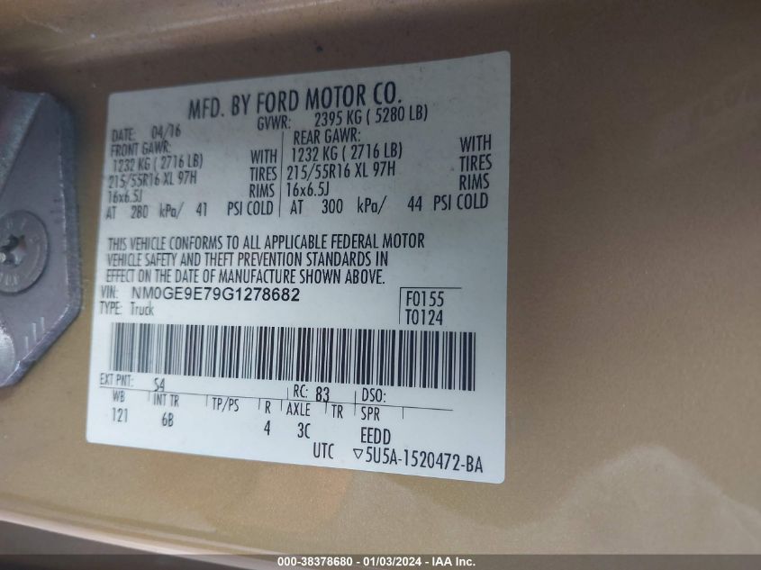 NM0GE9E79G1278682 2016 Ford Transit Connect Xl